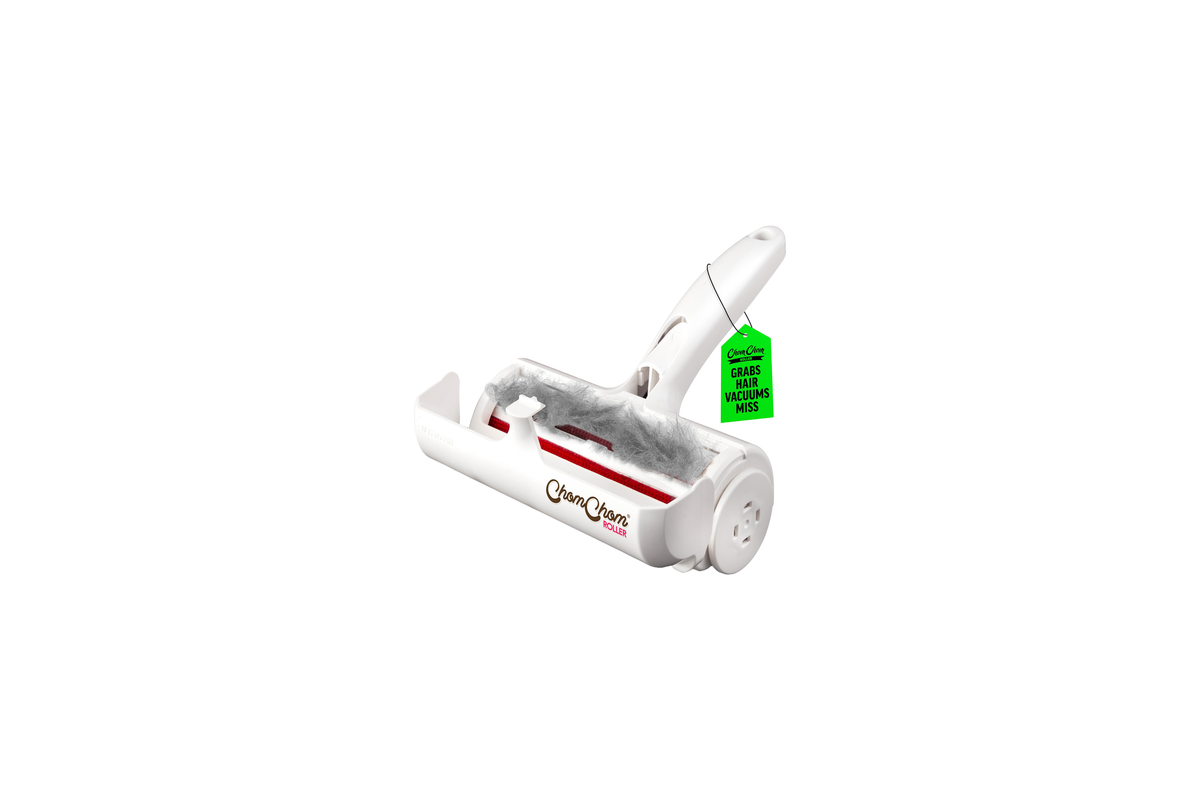 ChomChom Roller reusable pet hair remover on a couch