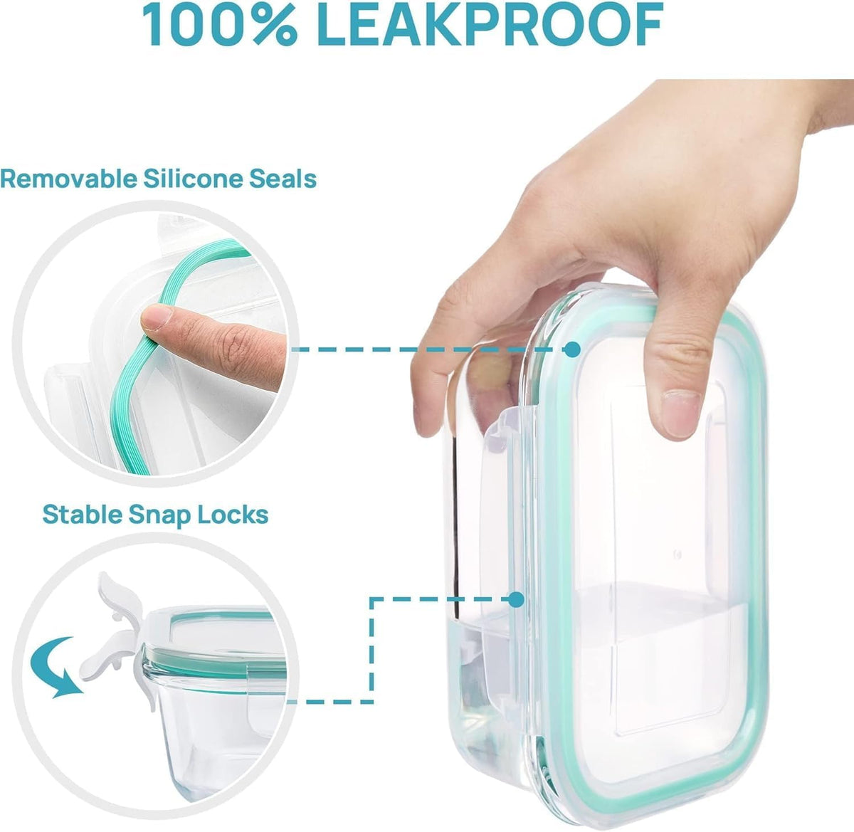 Vtopmart glass food storage container with leakproof locking lid