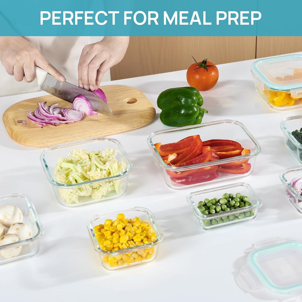 Vtopmart glass containers filled with meal prep lunches
