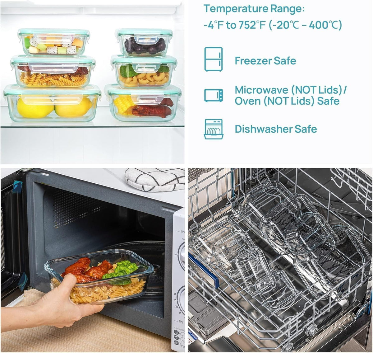 Vtopmart glass containers safe for microwave, oven, freezer and dishwasher