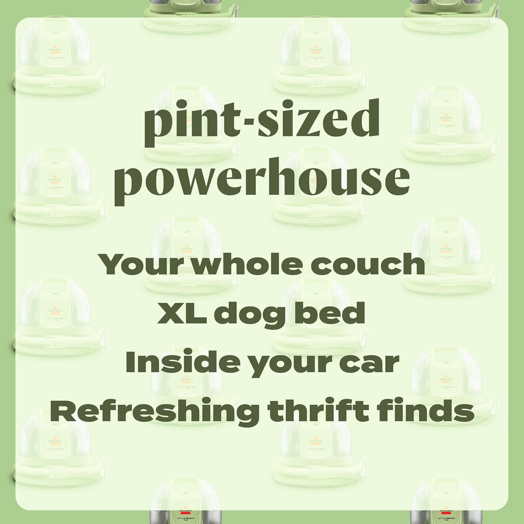 BISSELL Little Green Mini cleaning a couch, dog bed and car interior
