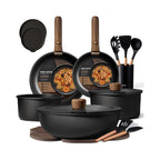 CAROTE 21-piece black nonstick cookware set with detachable handles and utensils