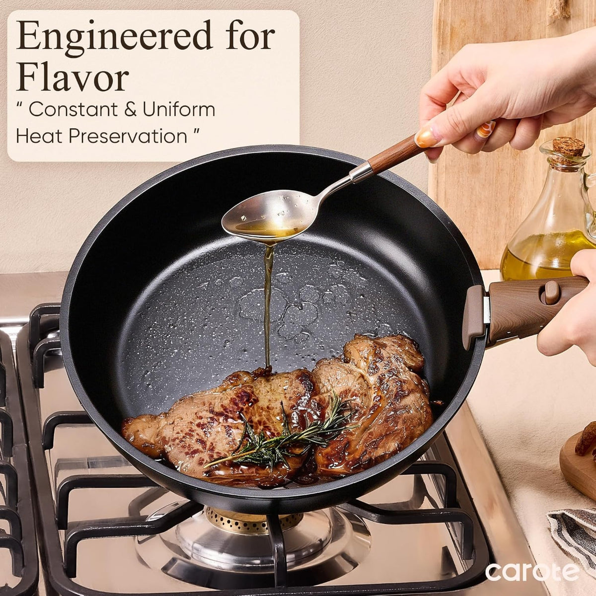 Cooking in a CAROTE frying pan on a gas stove