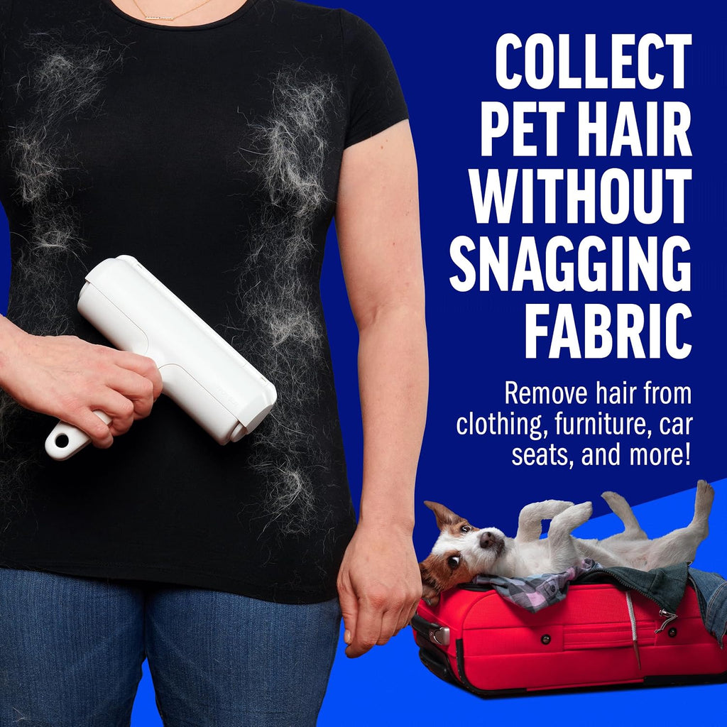 ChomChom Roller collecting pet hair from clothing without snagging