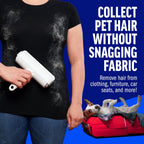 ChomChom Roller collecting pet hair from clothing without snagging