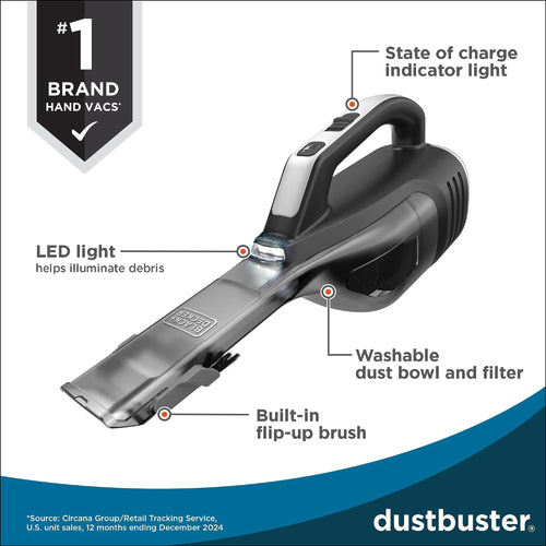 BLACK+DECKER Dustbuster Reveal features: LED light and washable filter