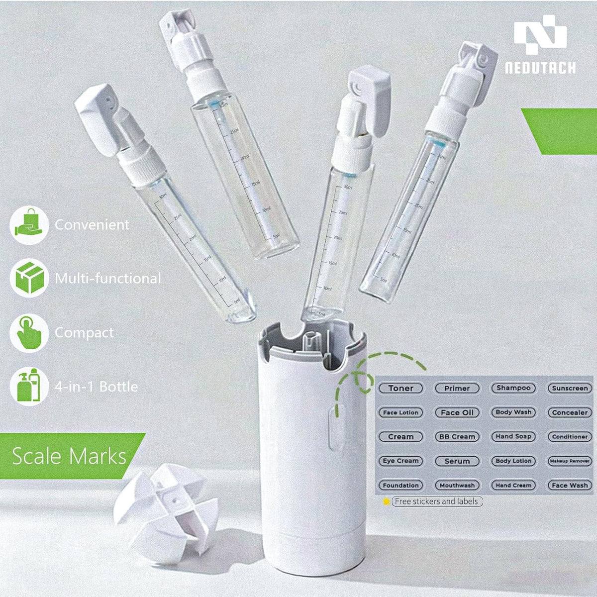 NEDUTACH 4-in-1 Travel Toiletry Dispenser
