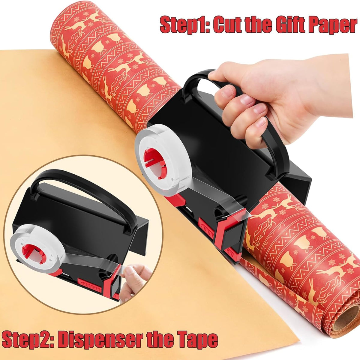 Hand cutting a roll of wrapping paper with the Sugoiti cutter