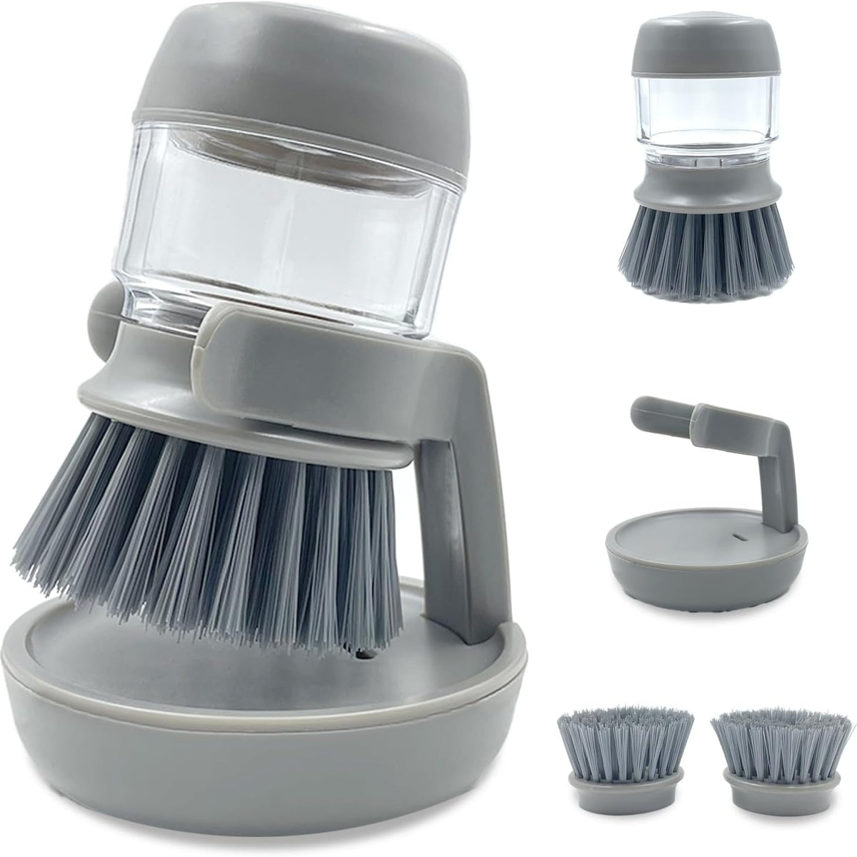 UGWKivd soap-dispensing dish brush in gray with draining stand