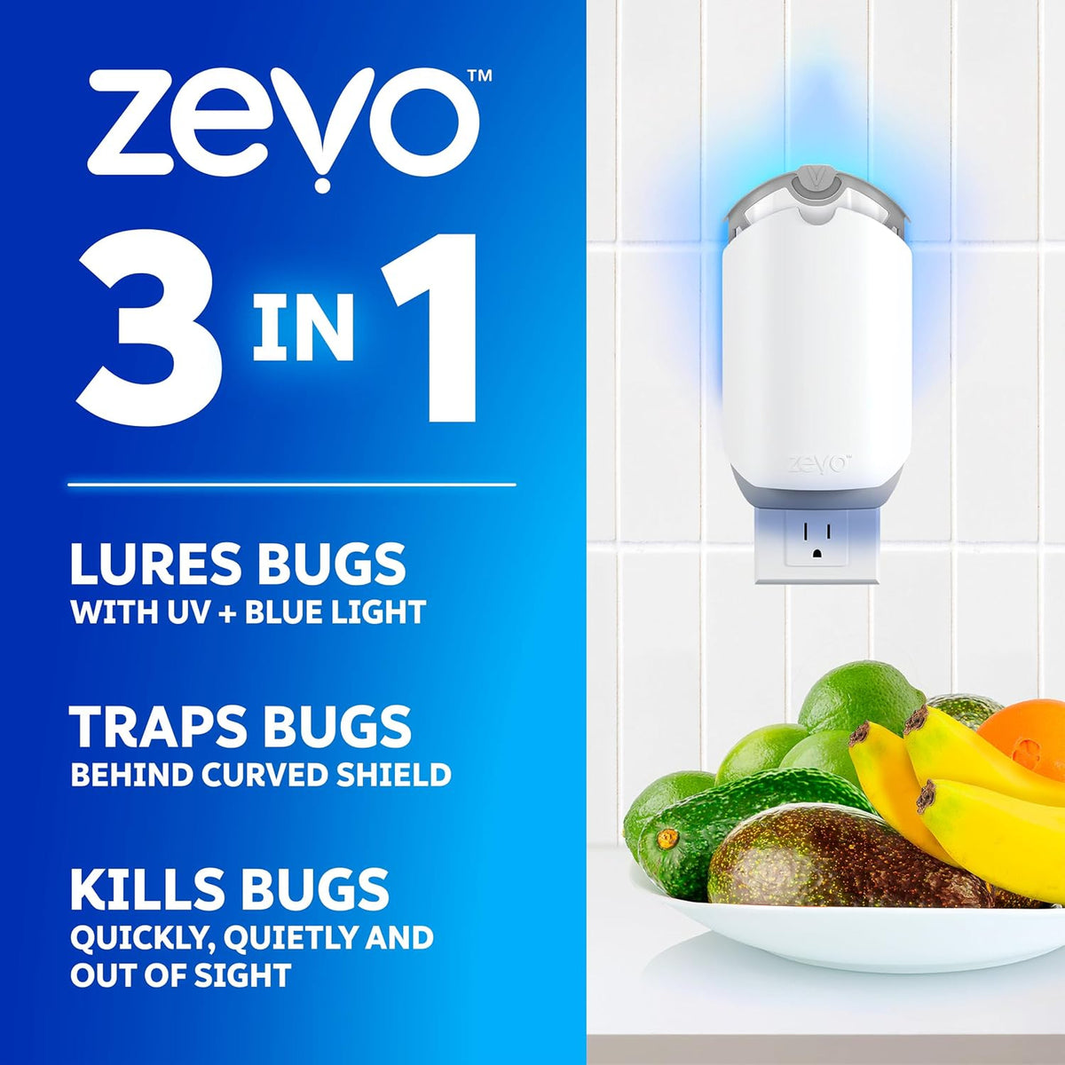 Zevo 3-in-1 insect trap lures, traps and kills flying bugs