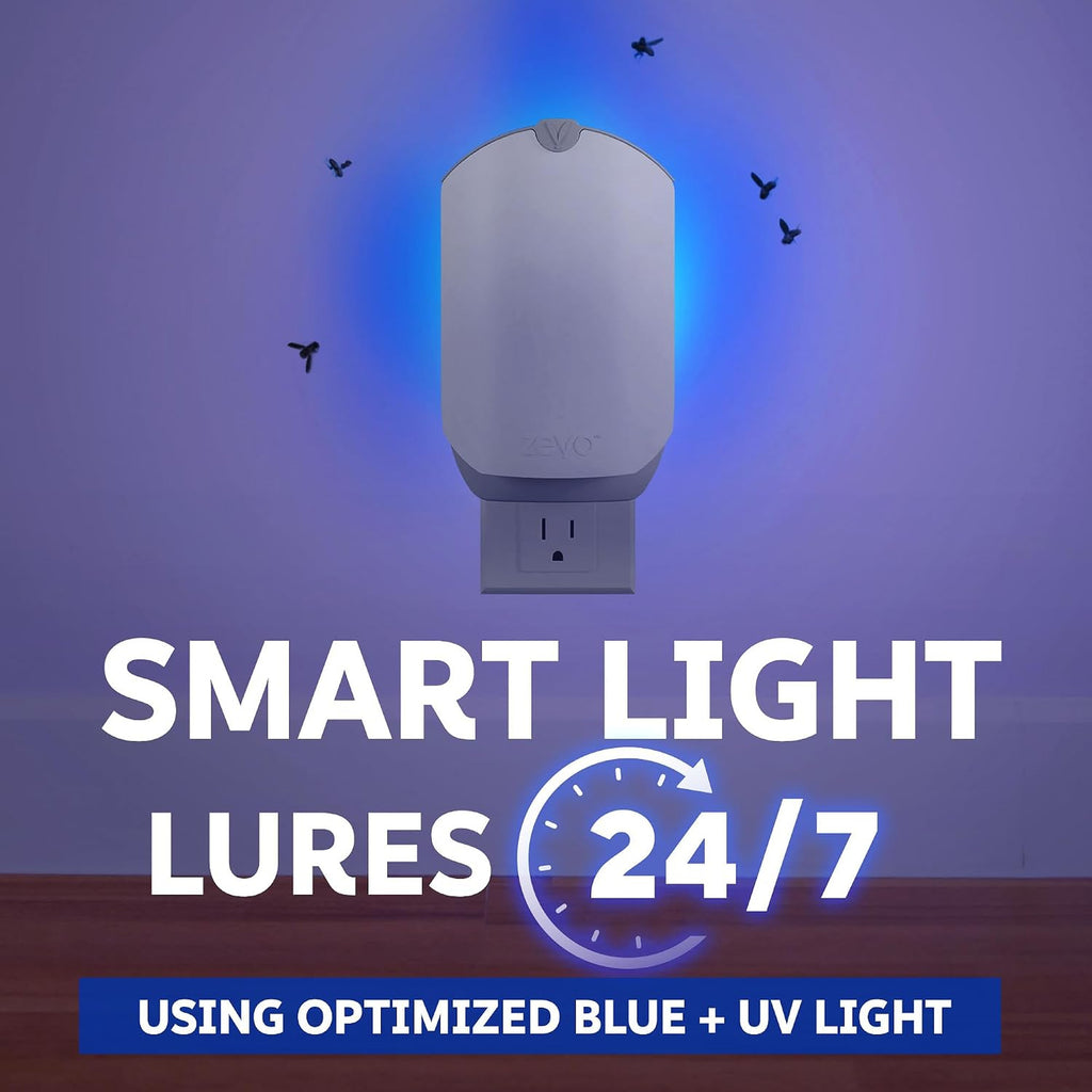 Zevo trap smart light lures bugs 24/7 with blue and UV light