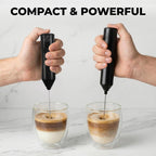 Two Zulay frothers whisking drinks